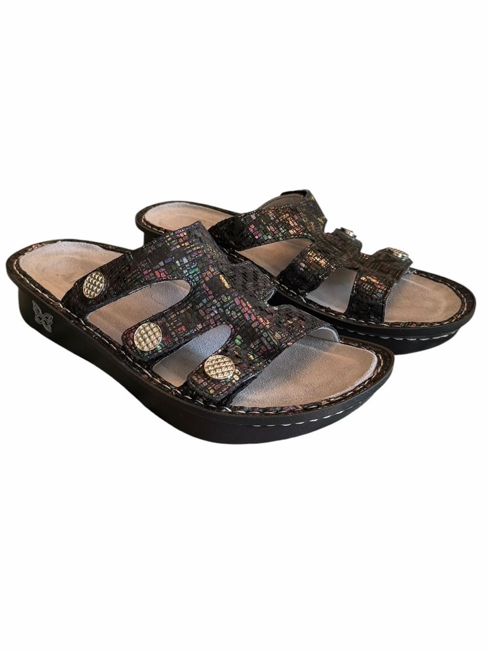 Alegria Dinah Glimmer Glam Rainbow Scale Print Leather Slide Comfort Sandals W8